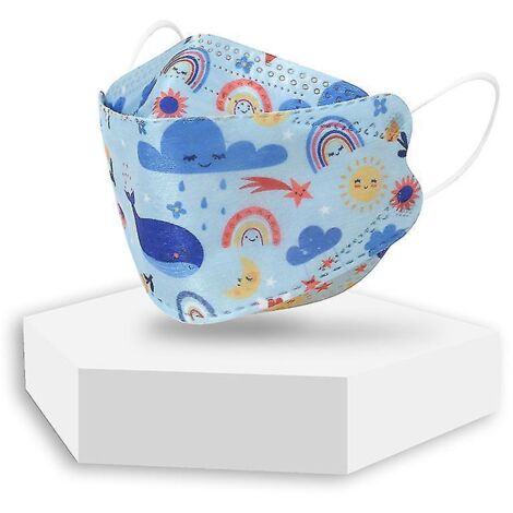Masques pour enfants KF94, masques KN95, masques de protection, masques jetables KF94 à motifs de dessins animés - Lot de 50 - Bleu