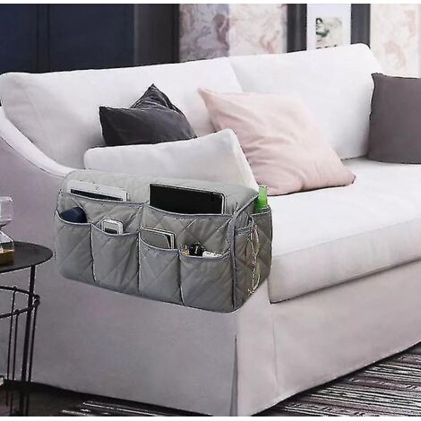 Sac de rangement suspendu pour accoudoir de canapé, support pour télécommande TV, gris (1/5)