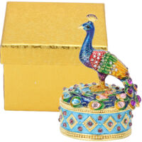 Boîte à Bijoux Paon en Alliage avec Charnière, Décoration de Bureau et Coffret à Zine