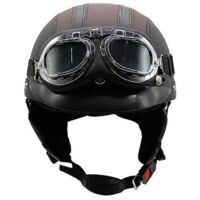 Casque de moto d'été léger en cuir style rétro Harley, avec lunettes de protection, demi-casque tendance, pour véhicules électriques, noir et marron.