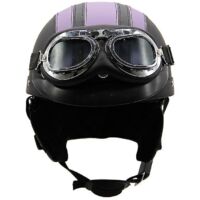 Casque de moto d'été léger en cuir style rétro Harley, avec lunettes de protection, demi-casque tendance, pour véhicules électriques, noir et violet.