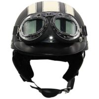 Casque de moto d'été léger en cuir style rétro Harley, avec lunettes de protection, demi-casque tendance, pour véhicules électriques, noir et jaune clair