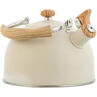 Bouilloire en acier inoxydable pour tous types de feux, 2,5 l, avec sifflet et poignée en bois anti-brûlure