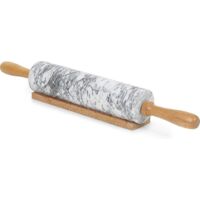 Rouleau à pâtisserie en marbre avec support en bois, facile à nettoyer, résistant, finition mouchetée antiadhésive (blanc)
