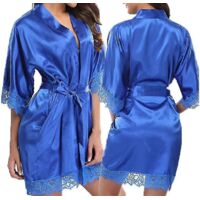 Peignoir en satin pour mariée/demoiselle d'honneur, kimono, robe de chambre, vêtement de nuit, peignoir - XL - Bleu