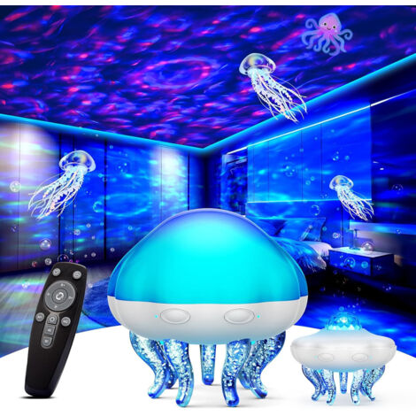 Projecteur Galaxie pour Chambre Lampe Projecteur Méduse Vague Océan & Veilleuse Ondulation Eau 8 Couleurs 3 en 1 Projecteur Lumière Aurore avec Télécommande & Minuterie Lampe Méduse pour Décor de Cham (1/5)