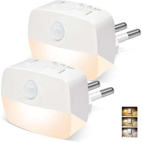 (2 Pièces) Veilleuse Intelligente à Détection de Mouvement Européenne Branchement LED à Infrarouge Lumière pour Pièce Escalier Couloir Veilleuse PIR - Norme Européenne [Blanc Chaud + Blanc Froid + Bla (1/5)