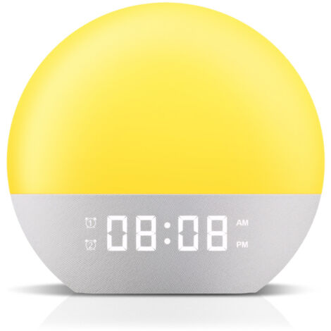 Réveil Lumière du Jour avec Effet Lever de Soleil – Réveil Lumière Numérique avec 24 Sons Apaisants, 20 Niveaux de Luminosité, Double Alarme, Couleurs LED Variées & Variations Lumineuses Multiples (1/5)