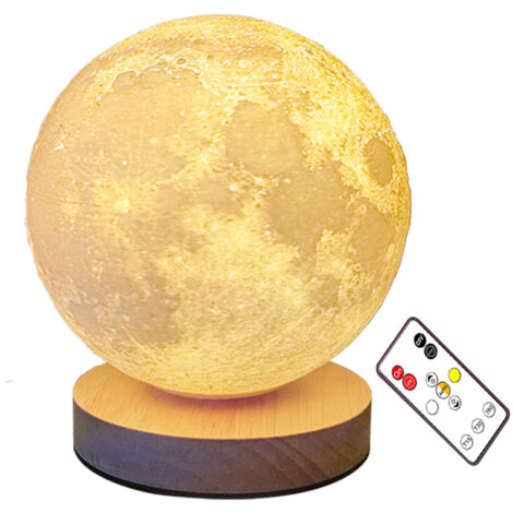 Lampe Lune, Grande Lumière LED Lune Rotative, Lampe Lune 3D Lumineuse, Lumière LED Lune 3 Couleurs, Charge Magnétique Télécommandée, Lampe Lune Impression 3D avec Minuterie