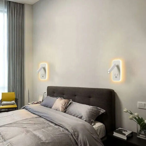 Weigudoc Lampe de Lecture LED, Applique Murale LED à Col de Cygne, Liseuse de Chevet Réglable, avec Port de Charge USB et Interrupteur Lumières Murale Couloir (lumière Chaude 3W 9W)(Blanc