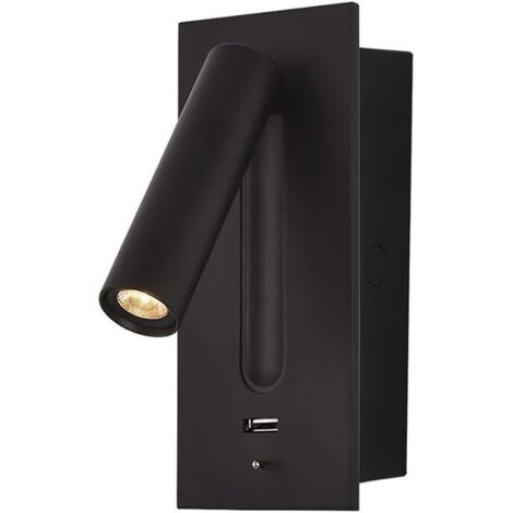 LED Lampe de Chevet Interrupteur Caché Lampe de Chevet, Type C Lampe de Chevet Encastrée Applique Murale Lampe de Lecture, Rotatif à 350° Pliable à 90°, 3W Lumière Chaude 3000K, couleur noir (1/5)