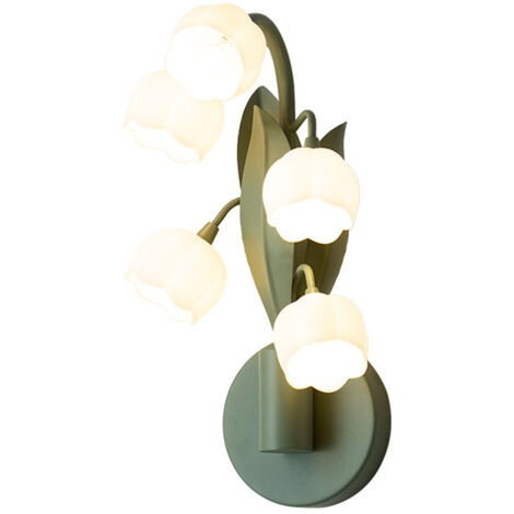 Appliques Murales Fleurs 5 Lumières Muguet Applique Murale Fleur Vintage Lampes de Chevet avec 3 Modes de Couleur Lampe de Table avec Ampoules LED G4 pour Chambre, Salon, Bureau, Vert (1/5)