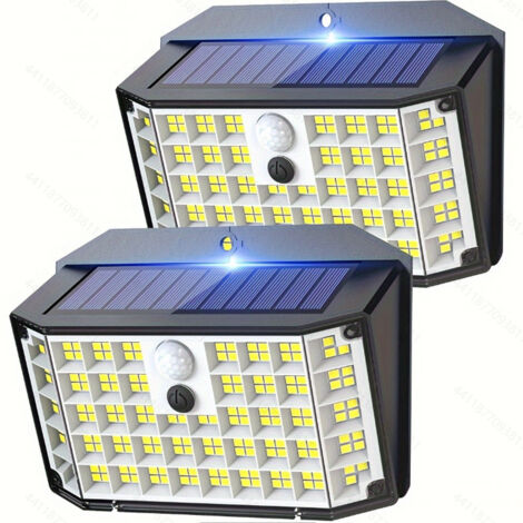 Lot de 2 lampes solaires d'extérieur pour jardin 3 modes Appliques murales extérieures sans fil Lampes murales solaires avec détecteur de mouvement extérieur