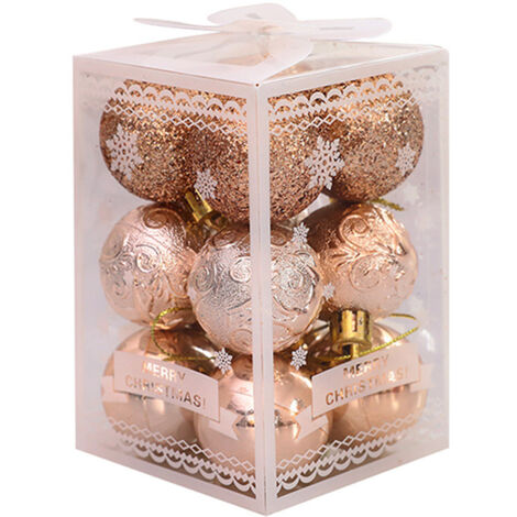 Lot de 12 boules de Noël décoratives, boules de Noël couleur champagne, boules de sapin de Noël scintillantes, pendentifs décoratifs à suspendre