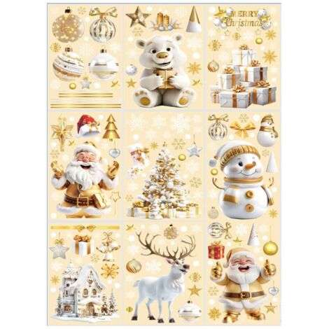 Décorations de Noël, autocollants pour vitres de Noël, double face, réutilisables, mignons, pour les fêtes d'hiver, pour la décoration de la maison des enfants