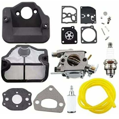 Carburateur avec Filtre à Air, Bougie d'Allumage et Kit de Réparation de Membrane pour Tronçonneuses Husqvarna 36, 41, 136, 137, 141, 142, 137E, 142E, Remplace le Modèle Zama C1Q-W29E. (1/5)