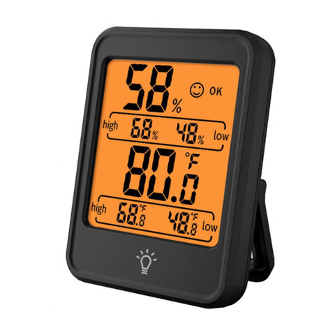 Nouveau thermomètre hygromètre électronique numérique d'intérieur pour la maison, version anglaise, modèle neutre-MC41 noir (avec rétroéclairage) + pile incluse. (1/5)