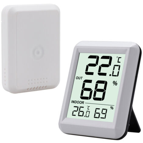 Thermomètre intérieur et extérieur, connecté avec capteur extérieur sans fil, hygromètre numérique avec grand écran LCD, commutateur ℃/℉. Pour bureau, maison, chambre. (1/5)