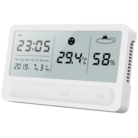 Nouveau thermomètre hygromètre intérieur rechargeable , pour maison et chambre de bébé, avec alarme horaire. Mesure sec/humide. (1/5)
