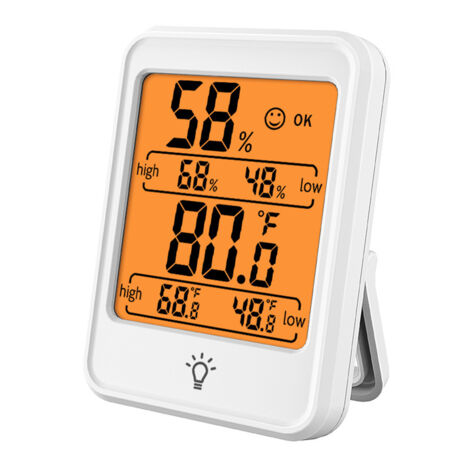 Nouveau thermomètre hygromètre électronique numérique d'intérieur pour la maison, version anglaise, modèle neutre-MC41 blanc (avec rétroéclairage) + pile incluse. (1/5)