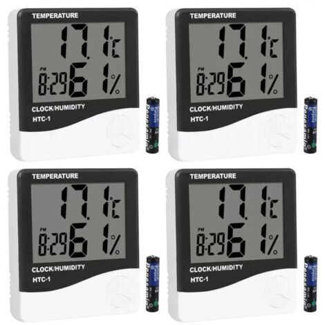 4x thermomètre hygromètre numérique, thermomètre de pièce, mesureur d'humidité de l'air, réveil. Compact et fonctionnel. (1/5)