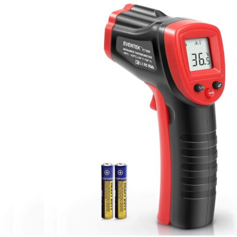Thermomètre industriel infrarouge sans contact, non médical, avec écran LCD numérique. Modèle ET312 en noir/rouge, plage de mesure -50°C à 550°C (-58°F à 1022°F). Idéal pour les applications industrie (1/5)