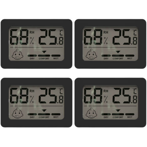 Thermomètre hygromètre intérieur mini numérique, avec commutateur et indicateur sourire pour chambre de bébé. Mesure de la température et de l'humidité. (1/5)