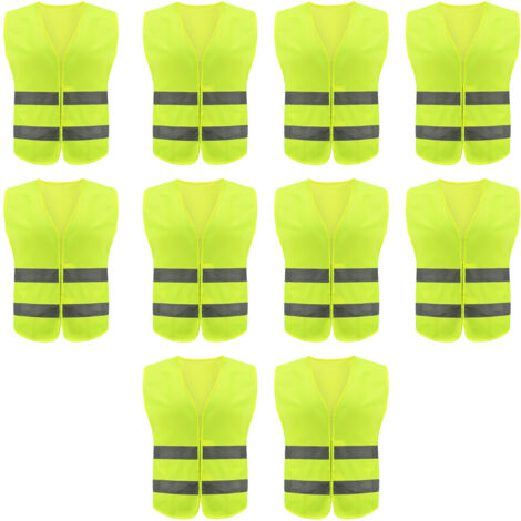 Lot de 10 gilets de sécurité haute visibilité pour travail routier, garde de sécurité - Gilet de construction avec 2 bandes réfléchissantes, résistant et confortable pour un usage professionnel ou loi (1/5)