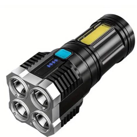 Lampe de poche LED super lumineuse 10000 lumens, 4 modes d'éclairage et lumière latérale, rechargeable USB avec indicateur de batterie, IP44 étanche. Portée 500 m, pour camping, randonnée, extérieur,