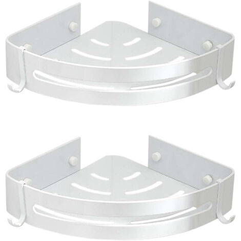 Étagère de douche adhésive d'angle, 2 packs, avec 4 crochets, organisateur de salle de bain - argent. (1/5)