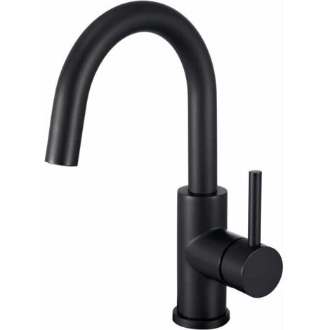 Robinet de salle de bain pivotant à 360°, mitigeur lavabo à bec haut en acier inoxydable noir mat. Design moderne pour salle de bain ou petite cuisine, réglage facile eau chaude/froide, installation s (1/5)