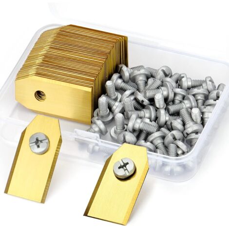45 lames de rechange en inox 0.75mm pour robots tondeuses Husqvarna/Automower/Gardena/Yardforce. Couleur or, coupe précise et durable. (1/5)