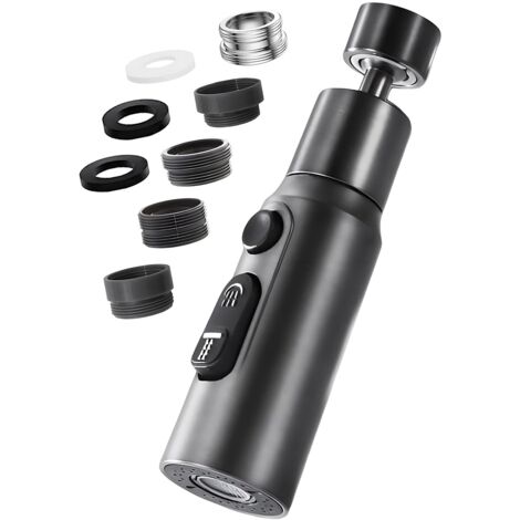 Aérateur de robinet pivotant 360° avec 3 modes, mousseur économie d'eau. Adaptateur pour robinet salle de bain/lavabo, noir. (1/5)
