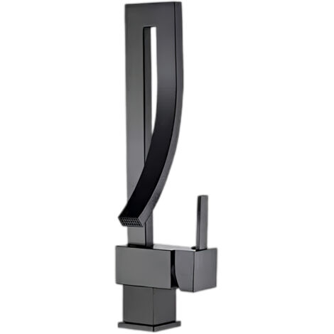 Robinet de lavabo moderne pour salle de bain - Mitigeur monobloc en laiton massif - Couleur noire - Design épuré et durable - Haute qualité. (1/5)