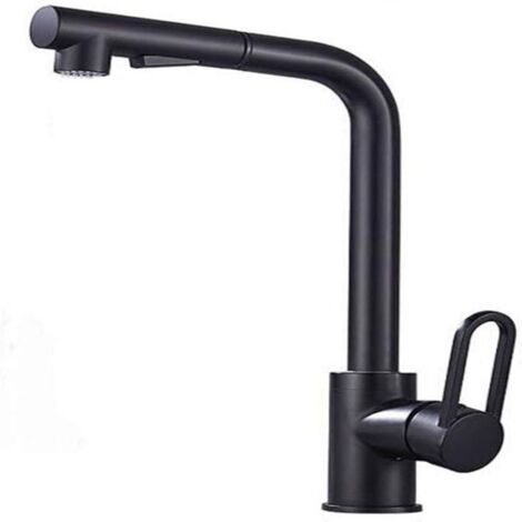Robinet de cuisine avec douchette extractible, mitigeur rotatif 360° avec 2 modes de jet. Noir, pour cuisine ou salle de bain, design moderne et fonctionnel. (1/5)