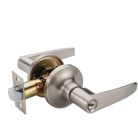 Poignée de porte à levier - Alliage de zinc - Finition brossée - Fournie avec clés - Pour entrée. (1/5)