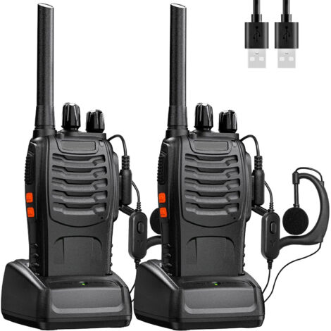 Set de 2 talkies-walkies professionnels - Radio bidirectionnelle rechargeable - Portée étendue - 16 canaux - Inclus écouteurs, batterie et chargeur - Parfait pour adultes (1/5)