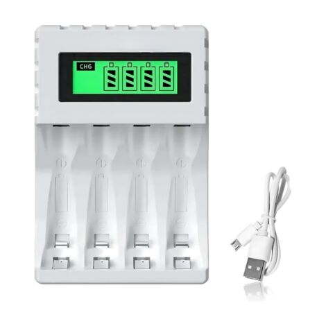 Chargeur intelligent LCD005 pour piles AA/AAA - 4 emplacements - Affichage LCD - USB-C/Micro-USB - Charge rapide (1/5)