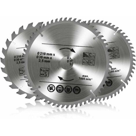 3 lames de scie circulaire carbure - 24T/48T/60T - 210x30mm - Pour bois, métal, aluminium - TCT qualité (1/5)
