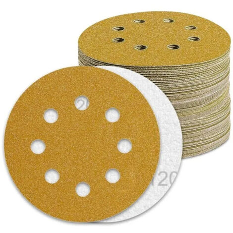 100 disques ponçage 125mm grain 120 - Papier abrasif pour ponceuse excentrique - Qualité professionnelle (1/5)