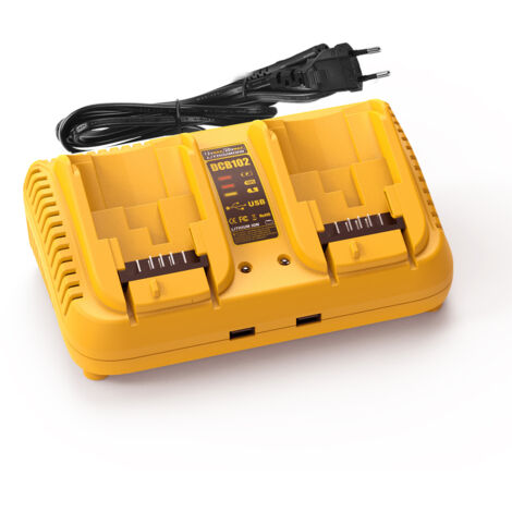 Chargeur 2 ports pour batteries Dewalt 20V Max - Compatible batteries 12V/20V Li-ion - Jaune - Charge rapide (1/5)