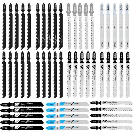 55 lames de scie sauteuse T-Shaft - Pour bois, PVC - Compatible Bosch, Dewalt, Makita - Coupe précise (1/5)