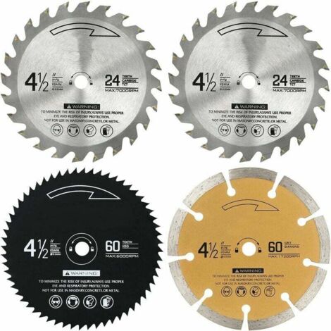 Lame scie circulaire 115mm 24/60 dents - TCT HSS et diamant - Pour bois, métaux non ferreux - Lot de 4 pièces - Coupe biseautée précise (1/5)