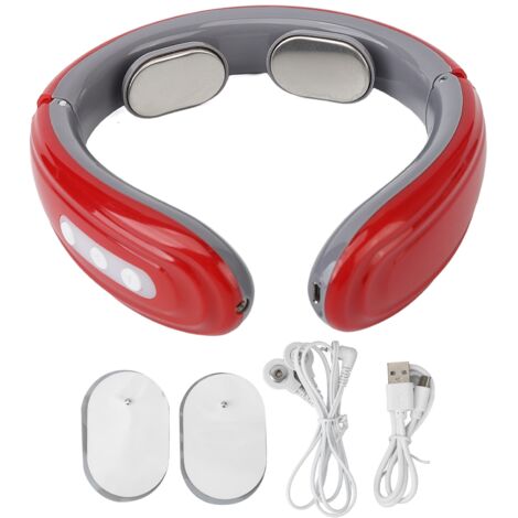 Masseur cervical sans fil 6 modes 9 intensités - Rechargeable avec patches TENS - Rouge - Soulagement efficace (1/5)