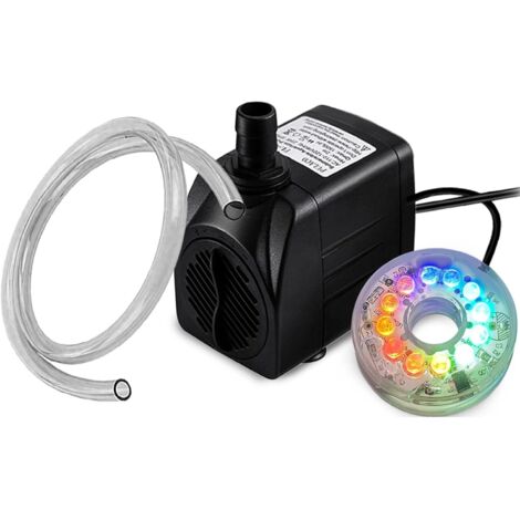Pompe de fontaine submersible avec LED couleur automatique - Régulateur de débit - Pour bassin extérieur et aquariums - Effets lumineux (1/5)