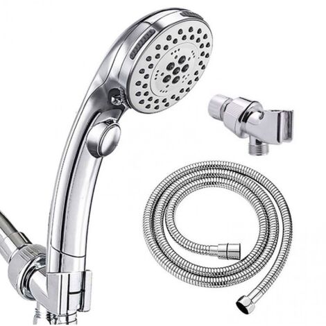 Pommeau de Douche Main Haute Pression - 6 Réglages - Interrupteur et Mode Jet Spa - Chromé avec Tuyau (1/5)