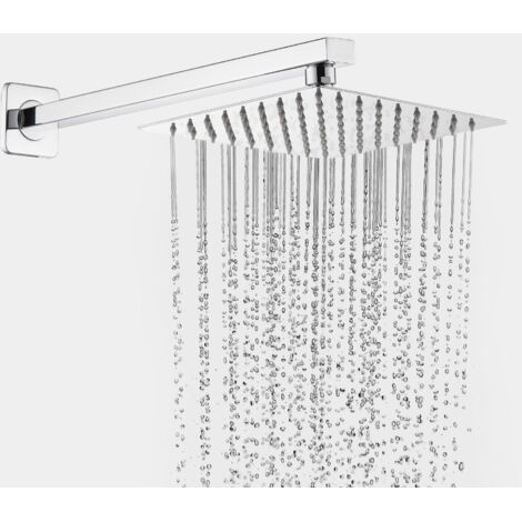 Tête de Douche Carrée Inox 20cm - Économe en Eau, Jet Pluie, Filetage 1/2", Rotative 360°, Inclinable, Installation Facile (1/5)