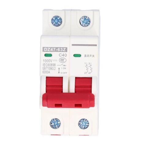 Disjoncteur DC Miniature 2P pour Système Solaire PV, Isolateur Montage Rail Din 1000V 40A (DZ47-63Z C40) (1/5)