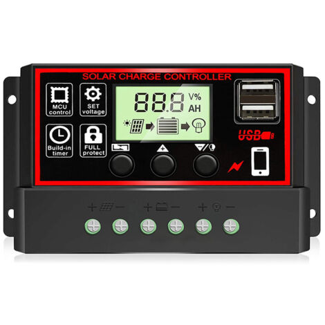 Contrôleur de Charge Solaire Dynamique 12V/24V, Régulateur de Batterie avec Double Port USB (1/5)