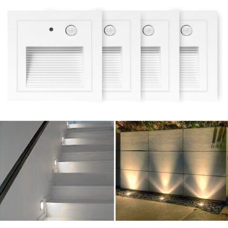 Lot de 4 Spots Muraux Encastrés 3W avec Détecteur de Mouvement - Éclairage Escalier, Hall 2800K Blanc Chaud (1/5)